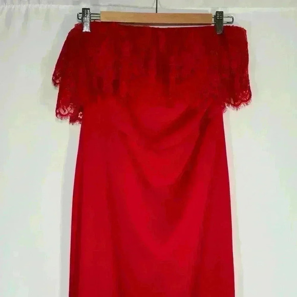 Lovers + Friends Sylvia Red Maxi Whimsigoth Lace Ruffle Satin Slit Dress Size S - Picture 4 of 16